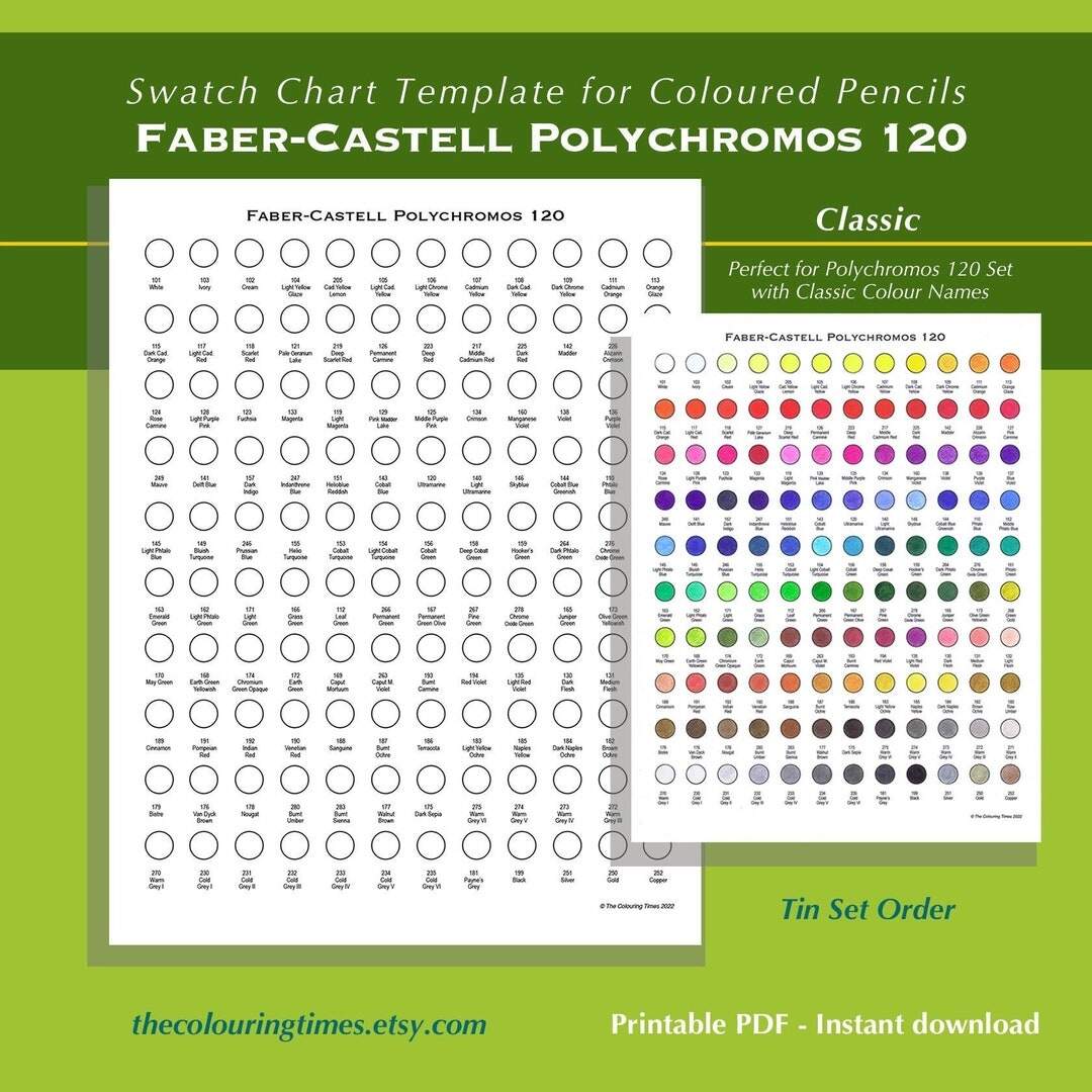 120 Polychromos Faber Castell Swatch Chart Printable Template PDF Classic Colors Chart For Coloured Pencils Polys Names And Numbers Etsy Israel
