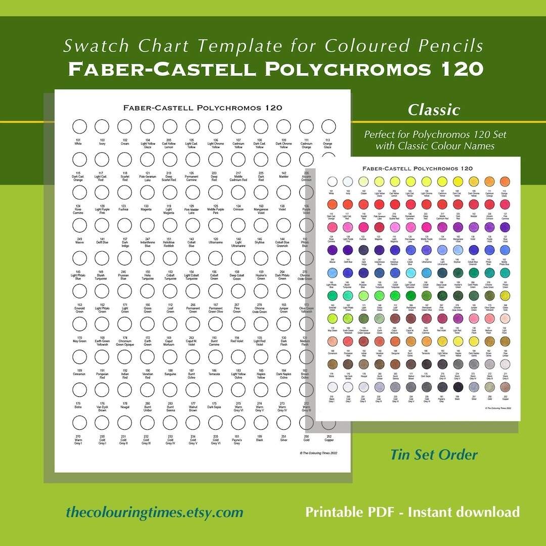 120 Polychromos Faber Castell Swatch Chart Printable Template PDF Classic Colors Chart For Coloured Pencils Polys Names And Numbers Etsy Israel