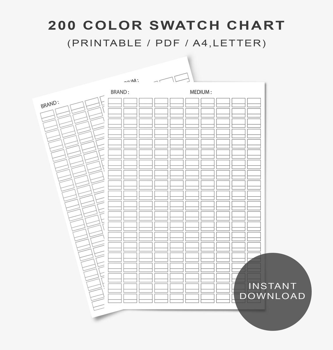 200 Color Swatch Chart Printable PDF Color Swatch Template For 200 Colors Alcohol Markers Color Pencils Gel Pens Watercolor Pastel Etsy Unbranded Color Chart In Illustrator PDF Download Template