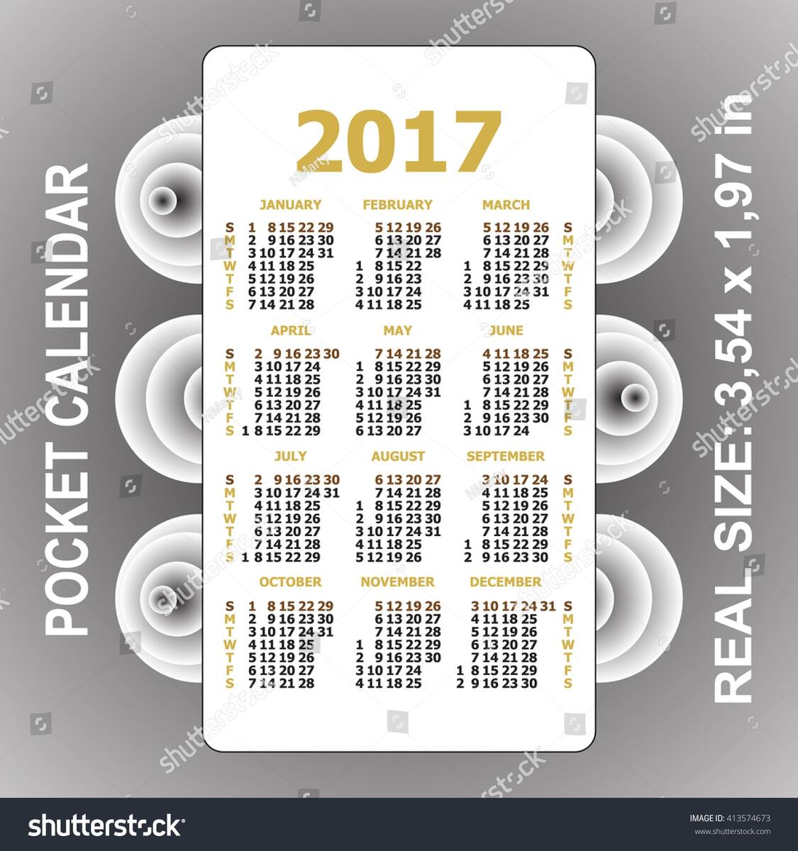 2017 Pocket Calendar Template Calendar Grid Stock Vector Royalty Free 413574673 Shutterstock