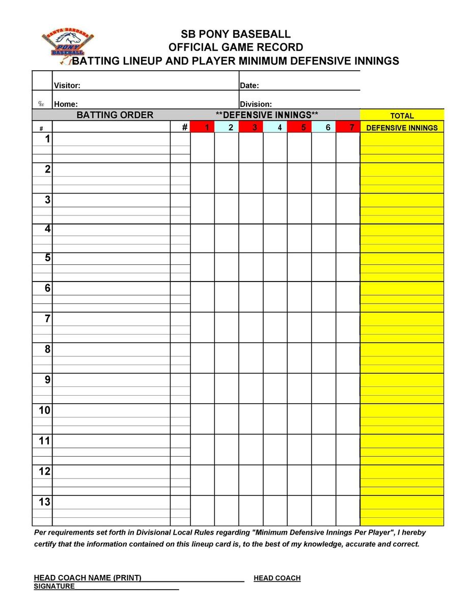 33 Printable Baseball Lineup Templates Free Download TemplateLab