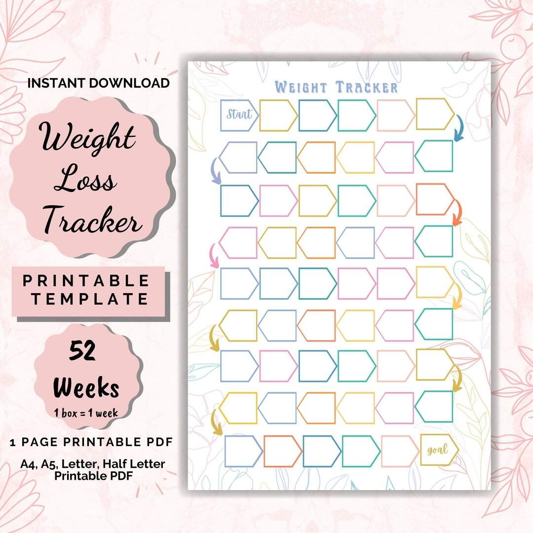 52 Week Weight Loss Tracker Printable Motivational Chart PDF Etsy