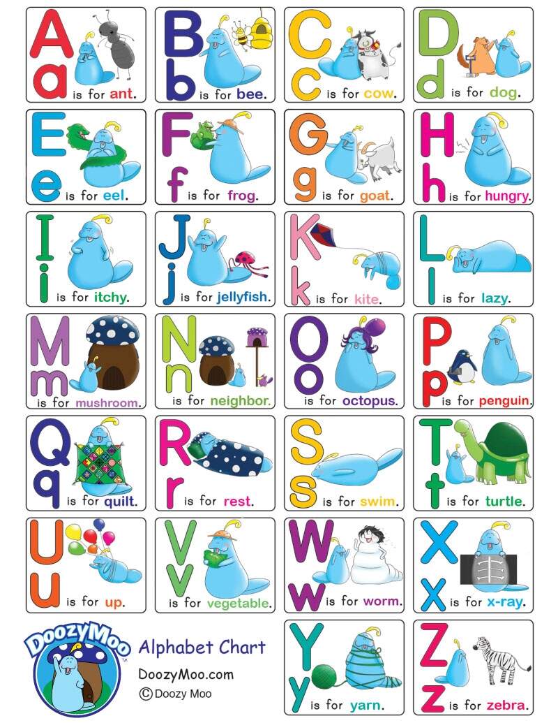 Alphabet Chart With Pictures Free Printable Doozy Moo 11 Free Printable Alphabet Charts Teach Prints