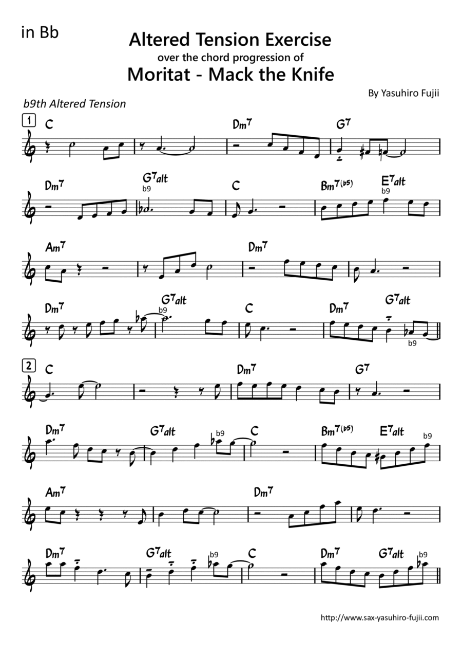 Altered Tension Exercise Over The Chord Progression Of Moritat Mack The Knife For Tenor Sax By Yasuhiro Fujii Sheet Music For Tenor Sax Solo At Sheet Music Direct