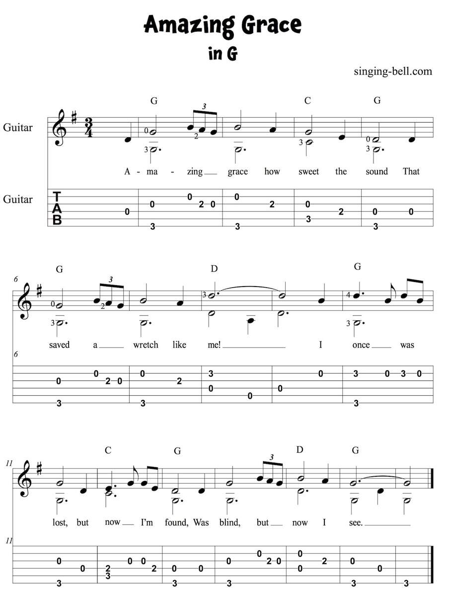 Amazing Grace Guitar Chords Tabs Notes Printable PDF Amazing Grace Guitar Chords Tabs Notes Printable PDF