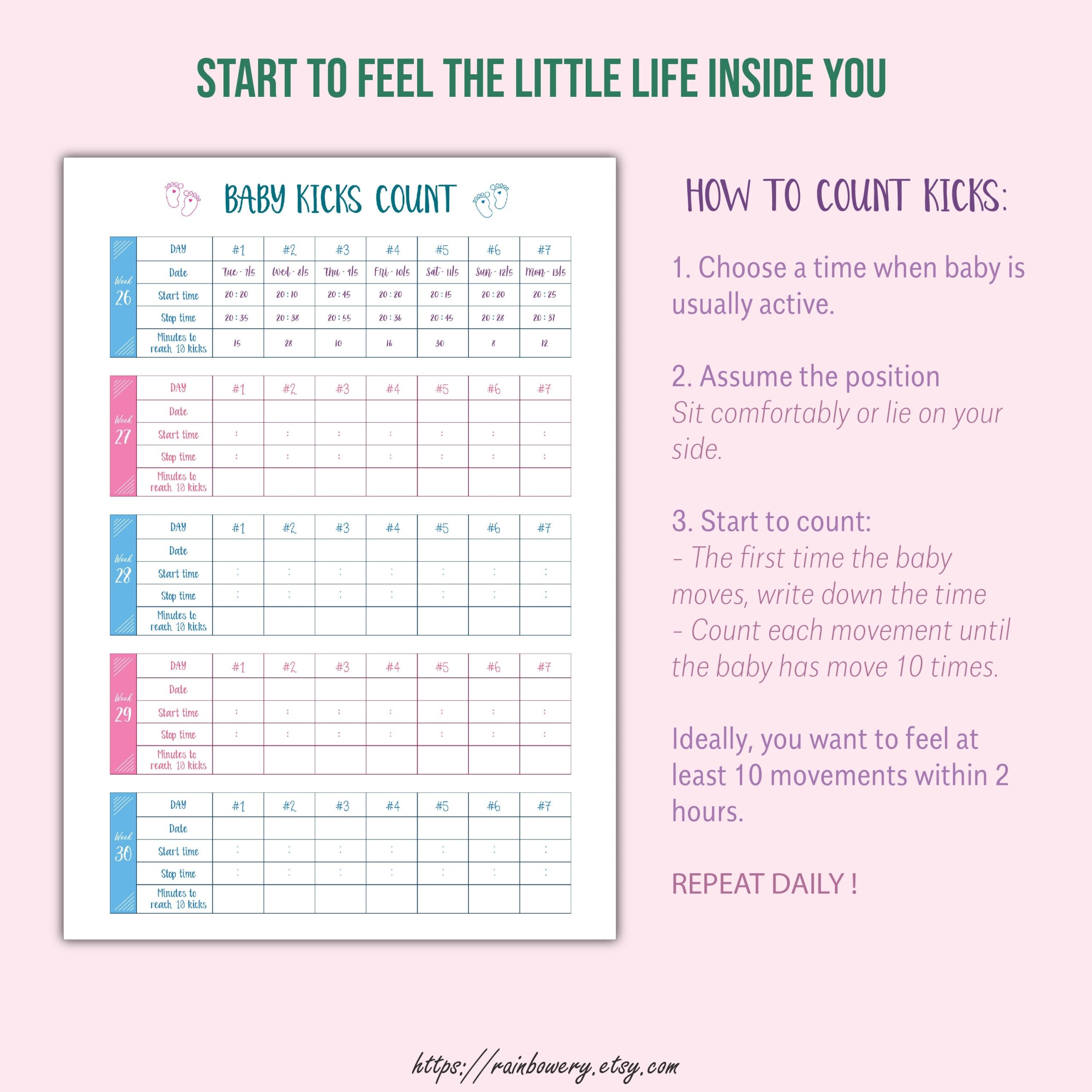 Baby Kick Count Printable Fetal Movement Counting Template Baby Kick Tracker Fetal Movement Log Baby Moving In Womb Count Chart Planner Etsy Norway