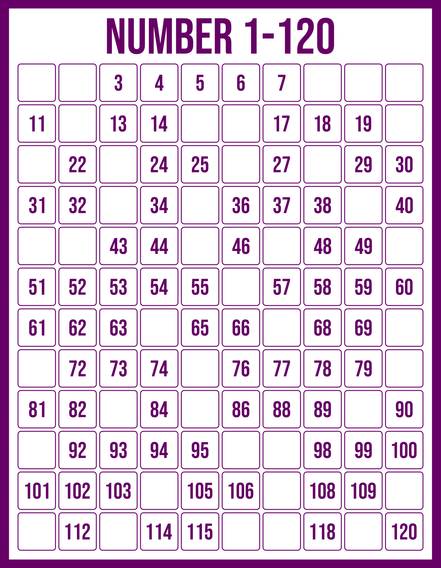 Blank Chart 1 120 10 Free PDF Printables Printablee Blank Chart 1 120 10 Free PDF Printables Printablee