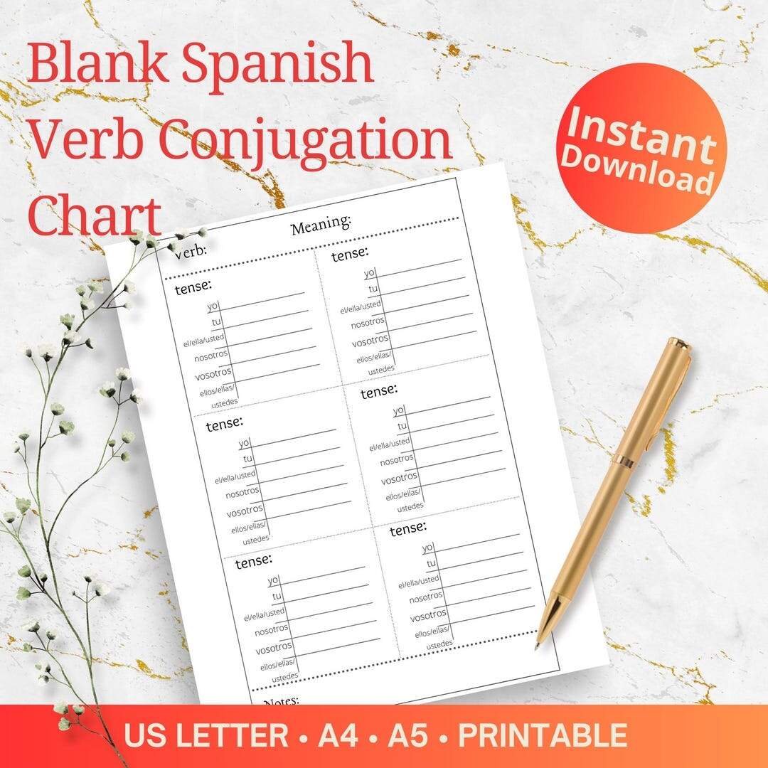 Blank Spanish Verb Conjugation Chart Printable Instant Download Etsy Blank Spanish Verb Conjugation Chart Printable Instant Download Etsy
