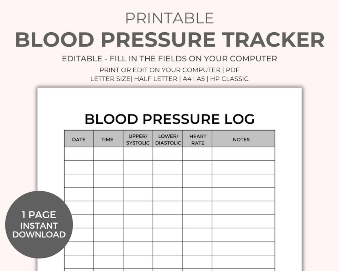 Blood Pressure Sheet Blood Pressure Log Medical Binder Medical Tracker Medical Printable Blood Pressure Chart Caregiver Log Wellness Etsy