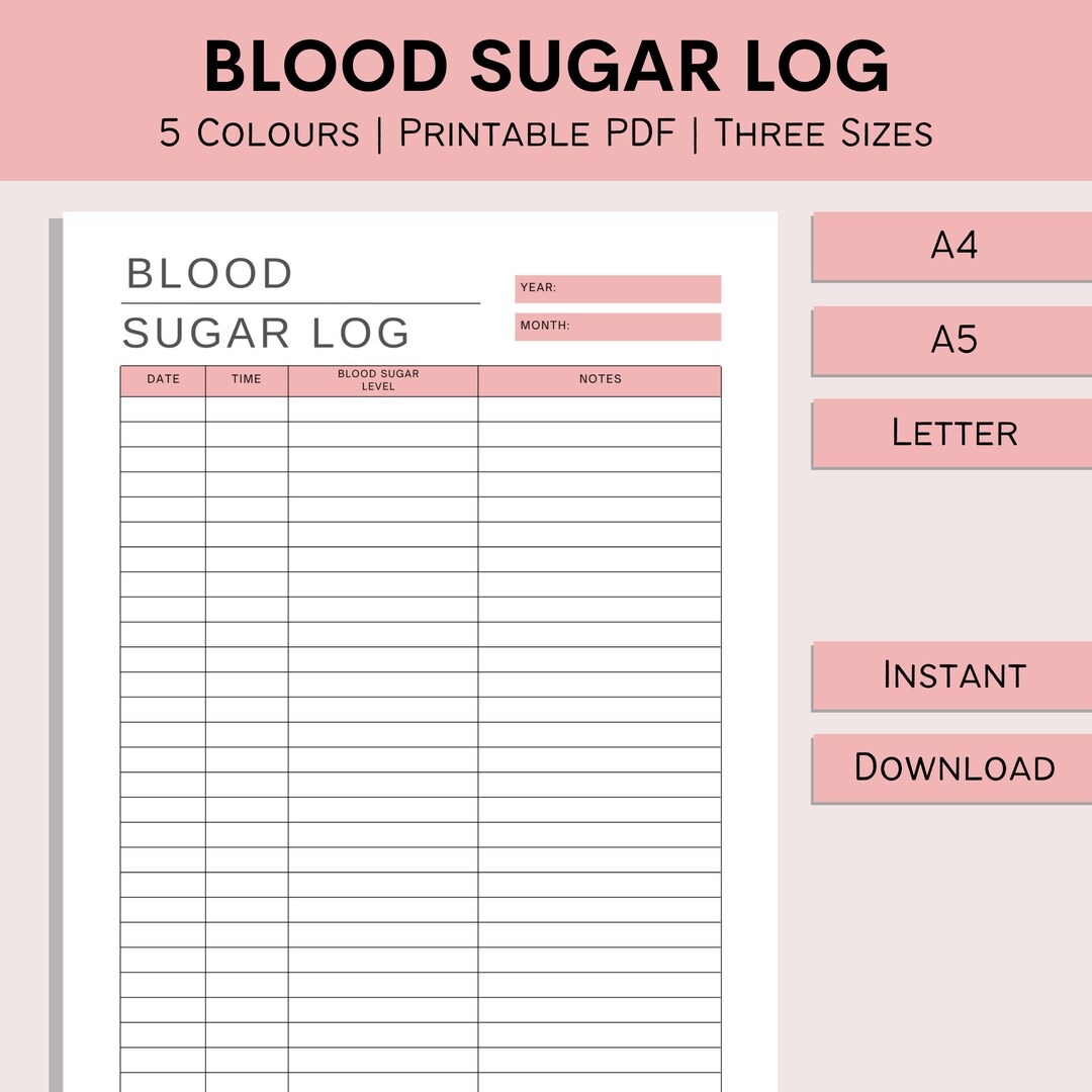Blood Sugar Log Printable Blood Sugar Tracker Diabetic Log Blood Glucose Track Diabetes Spreadsheet Monitor PDF A4 A5 Letter Etsy Israel