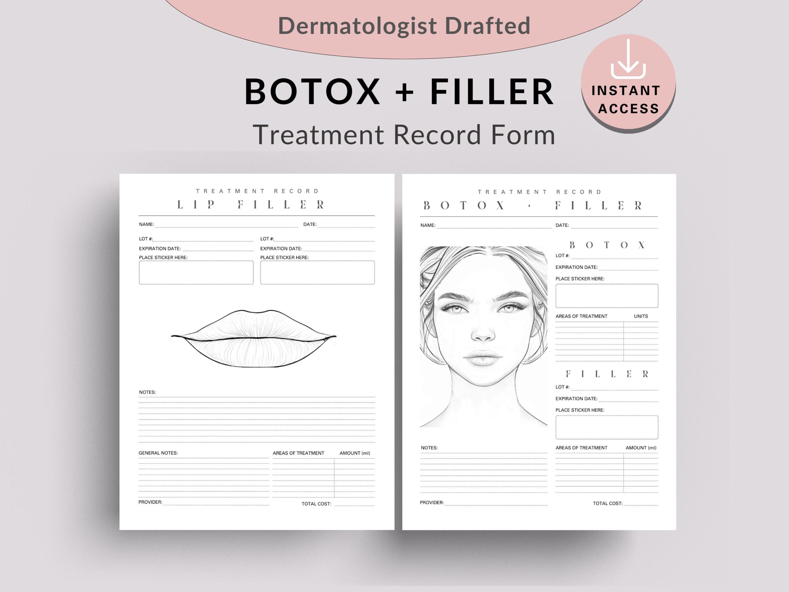 Botox And Filler Treatment Record Form Nurse Injector Lip Injection Note Aesthetic Face Chart Medical Spa Plastic Surgery Patient Consult Etsy