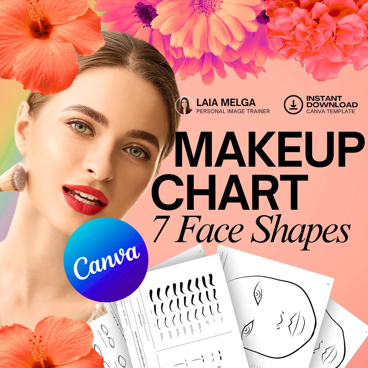 Canva Editable And Printable Makeup Face Chart Makeup Refillable Sheet With Canva For Makeup Artist Etsy