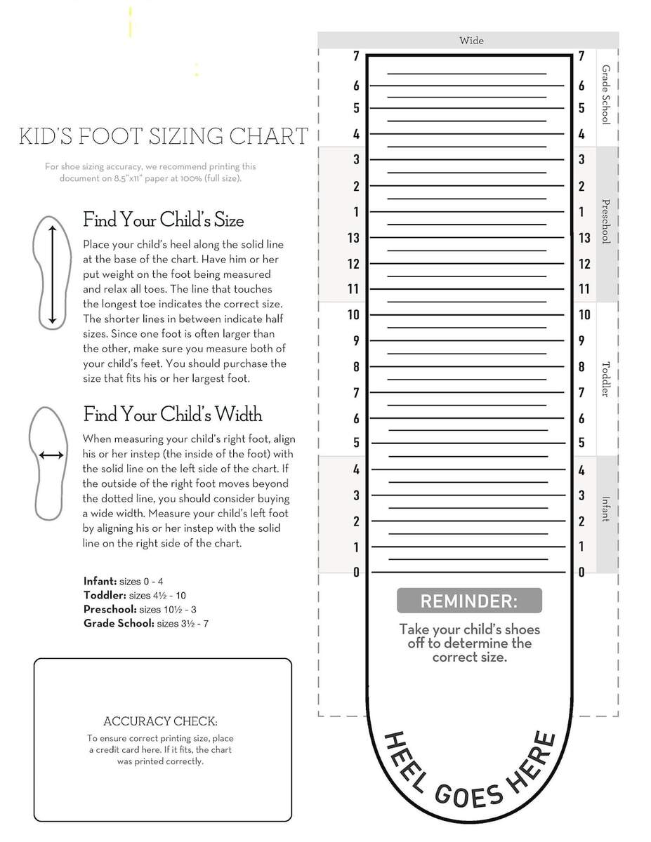 Chart Template Printable Baby Shoe Size Chart Kids Foot Sizer Chart Toddler Child Shoe Size Determiner