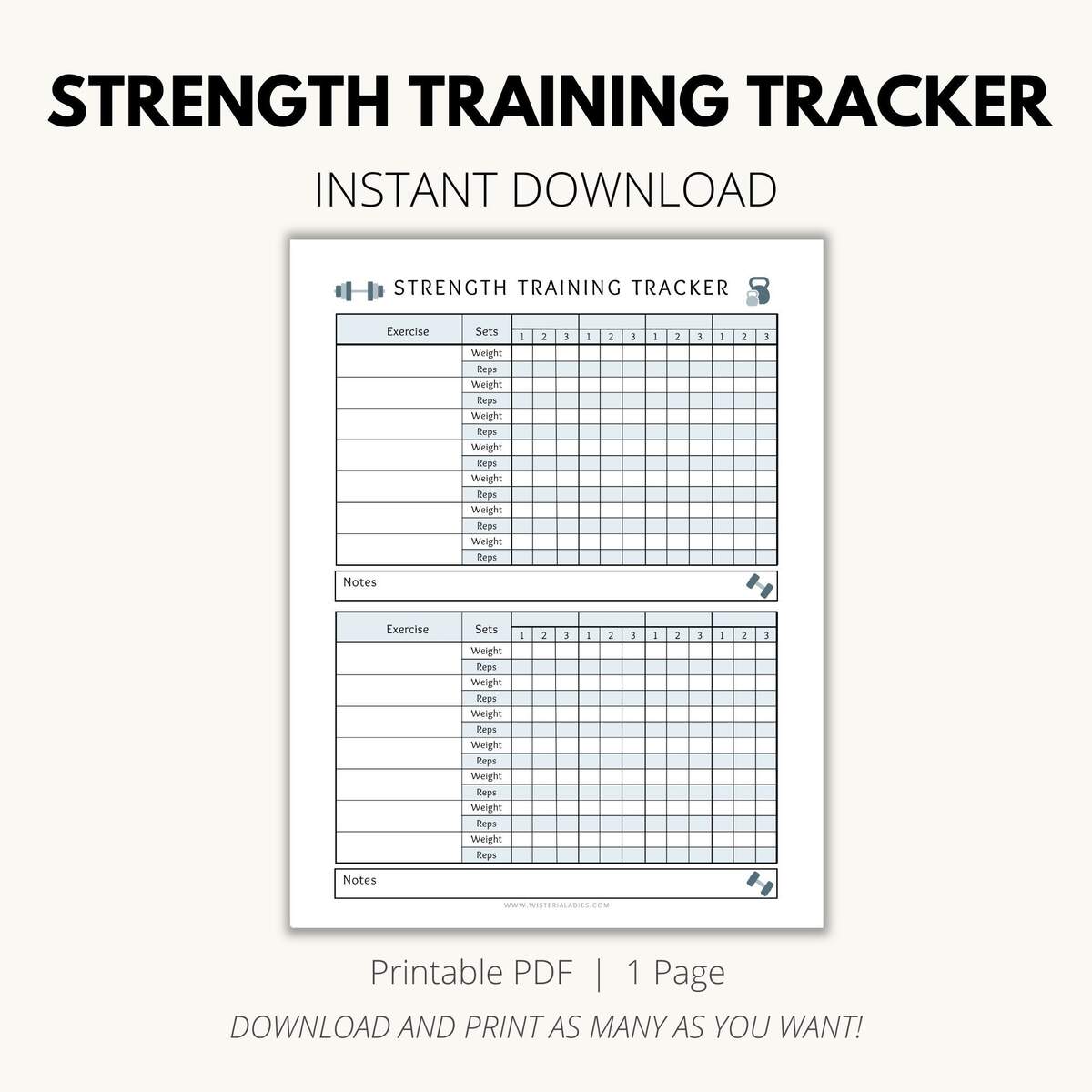 Chart Template Printable Easy Weight Lifting Plan Strength Training Tracker Weight Lifting Log Digital Download