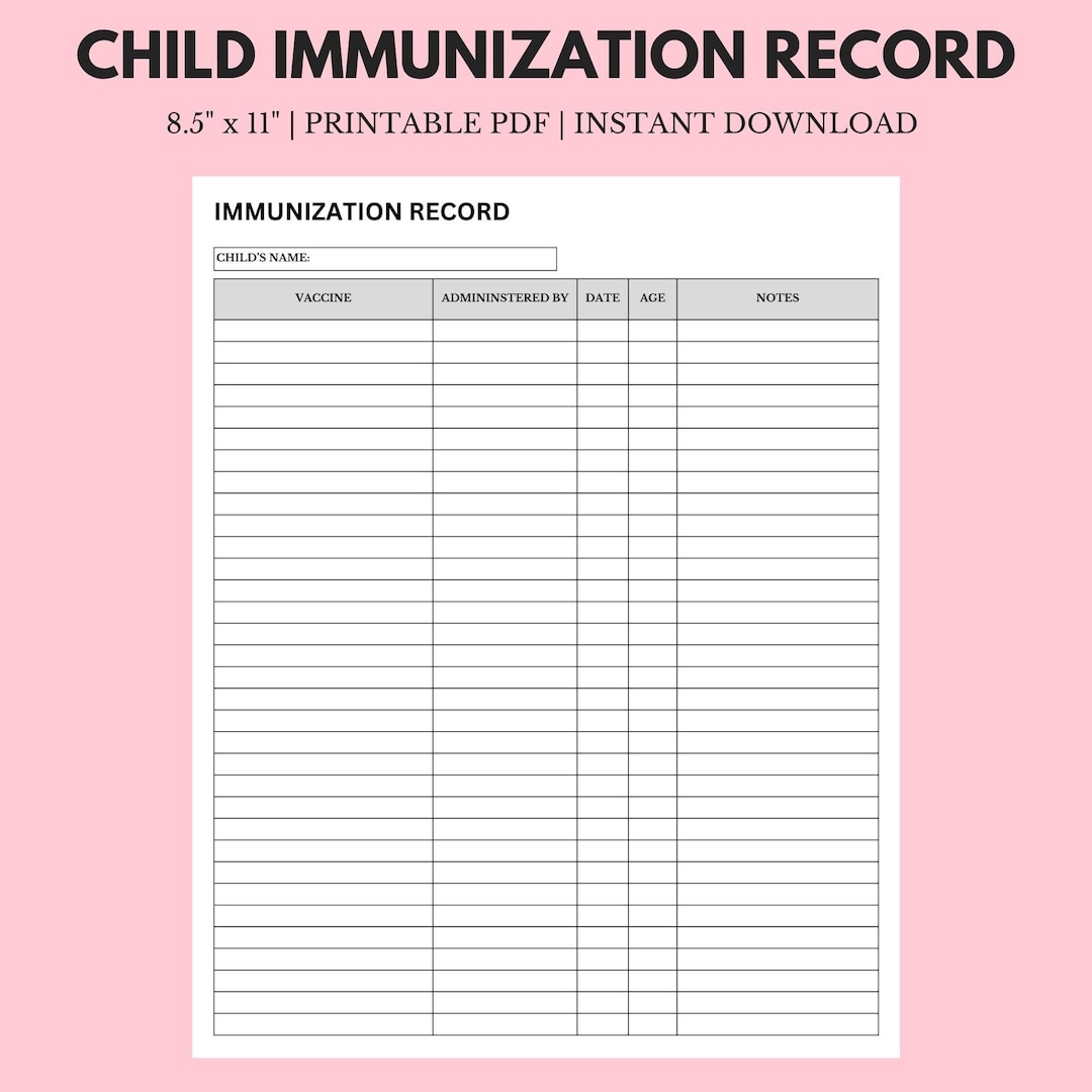 Child Immunization Record 8 5 X 11 Instant Download Printable Etsy Child Immunization Record 8 5 X 11 Instant Download Printable Etsy