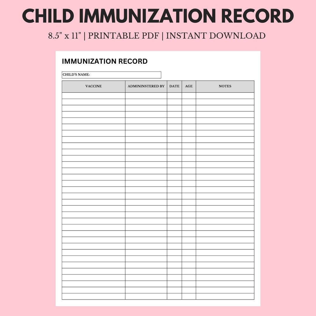 Child Immunization Record 8 5 X 11 Instant Download Printable Etsy Child Immunization Record 8 5 X 11 Instant Download Printable Etsy