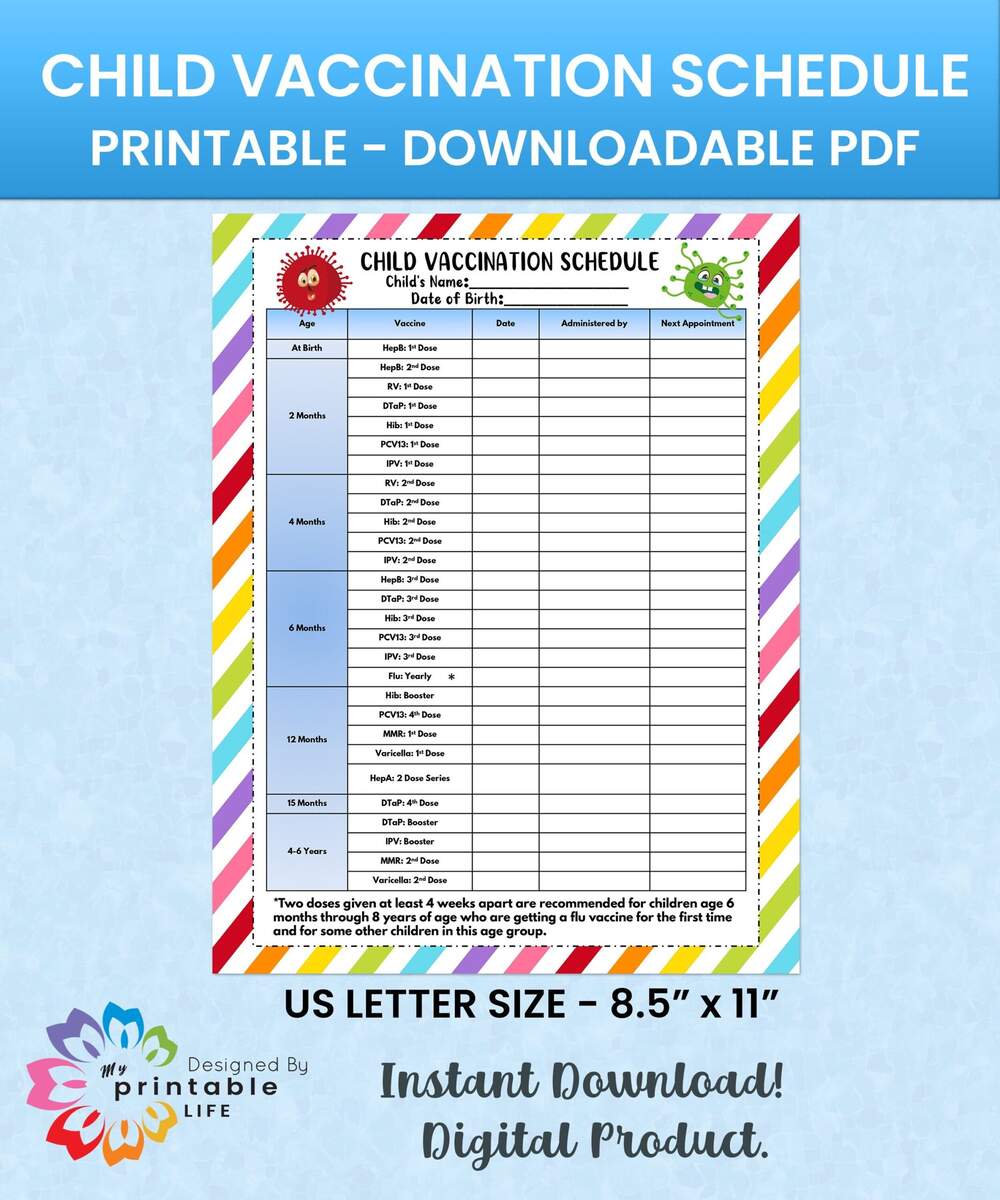 Child Vaccination Schedule Printable Immunization Record PDF Download Etsy Child Vaccination Schedule Printable Immunization Record PDF Download Etsy