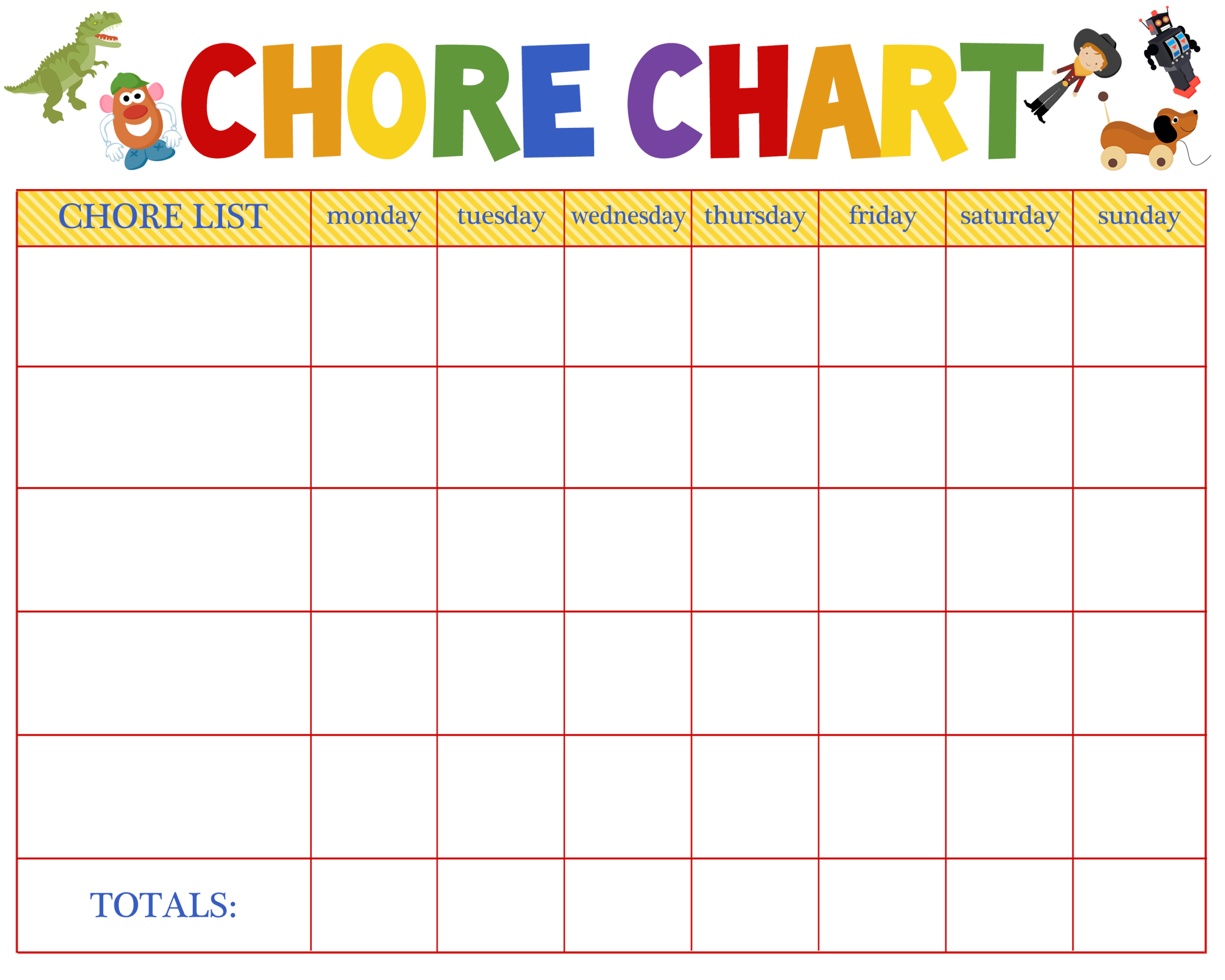 Chore Chart Blank Becca Paro 23 FREE Chore Chart Templates For Kids TemplateLab