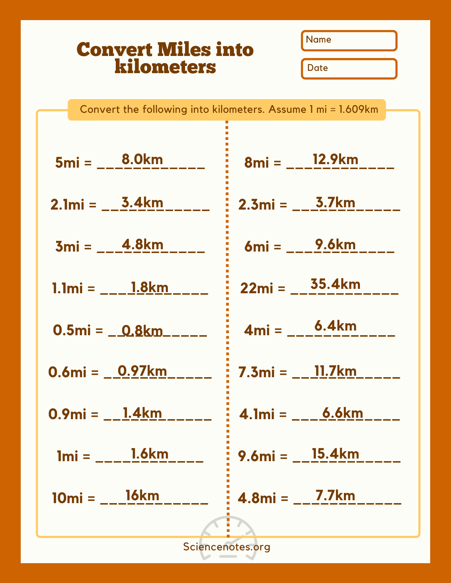 Convert Miles To Km Example Problem