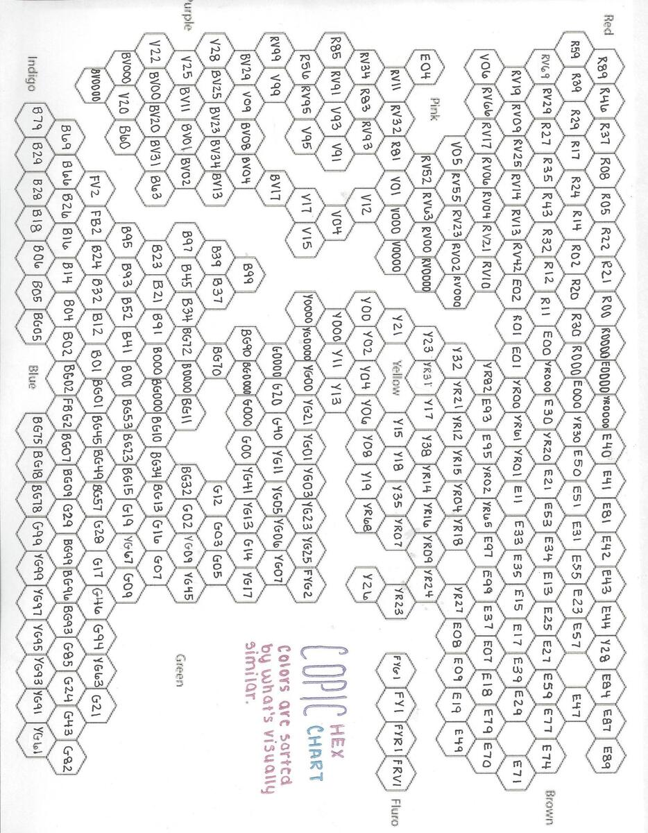 COPIC HEX CHART Not Sure How Long It Ll Stay Up Get It While You Can Filled It In Myself Haha DM ME FOR THIS IF YOU HAVE TROUBLE R Copic Copic Color Chart Blank FREE