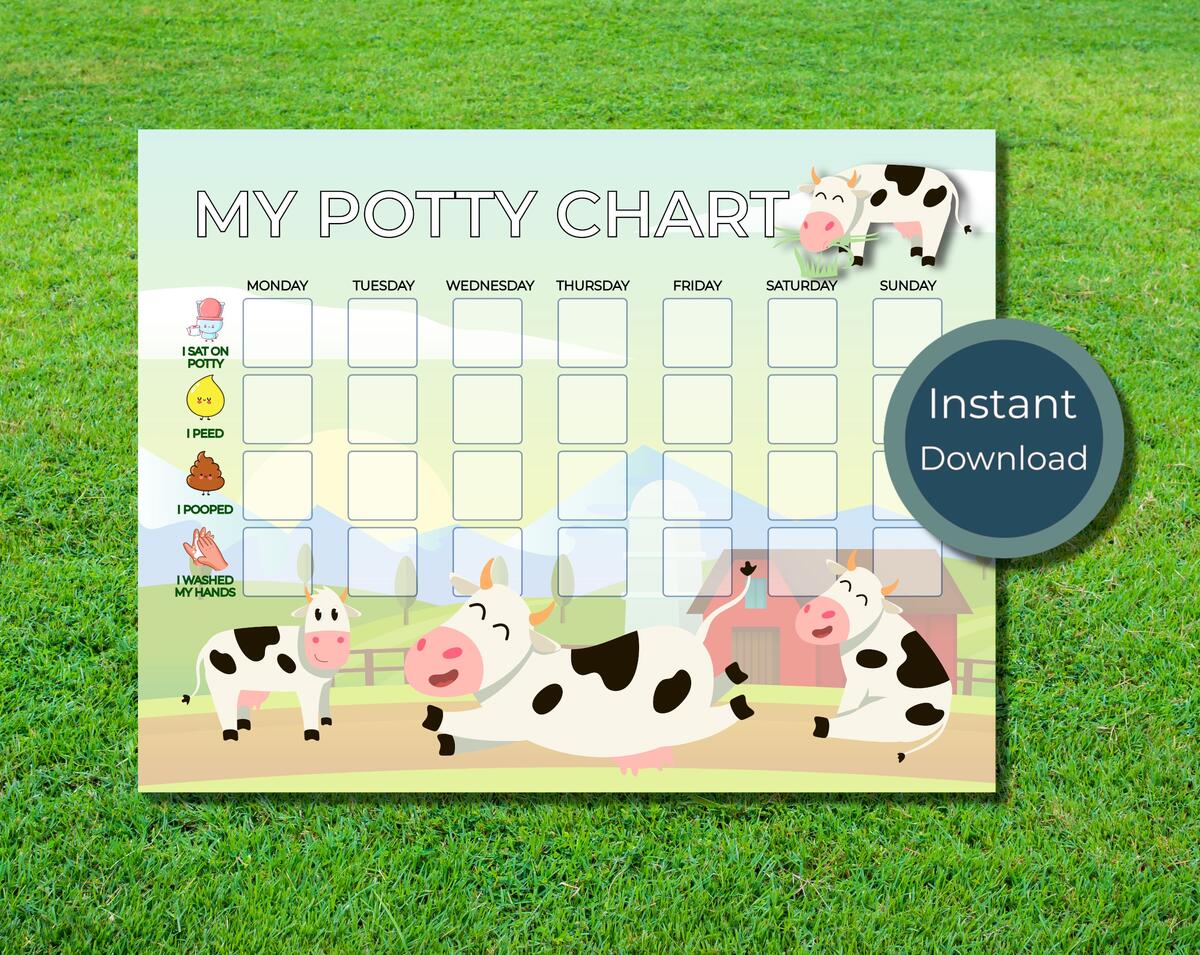 Cow Potty Training Chart Printable Cute Fun Colors Instant Download Sat On Toilet Peed Poop Farm Barn Bovine Ffa 4h Barnyard Animal Behavior Etsy