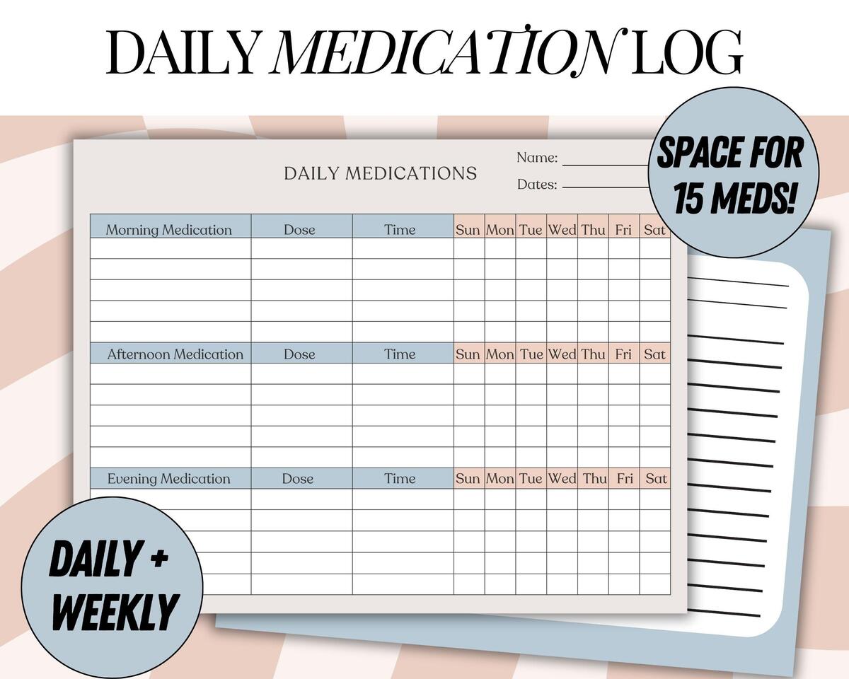 Daily Medication Log Printable Daily Medication Tracker Medication Schedule Chart Am Pm Prescription Log Medicine Tracker For Nurse Rx List Etsy Israel