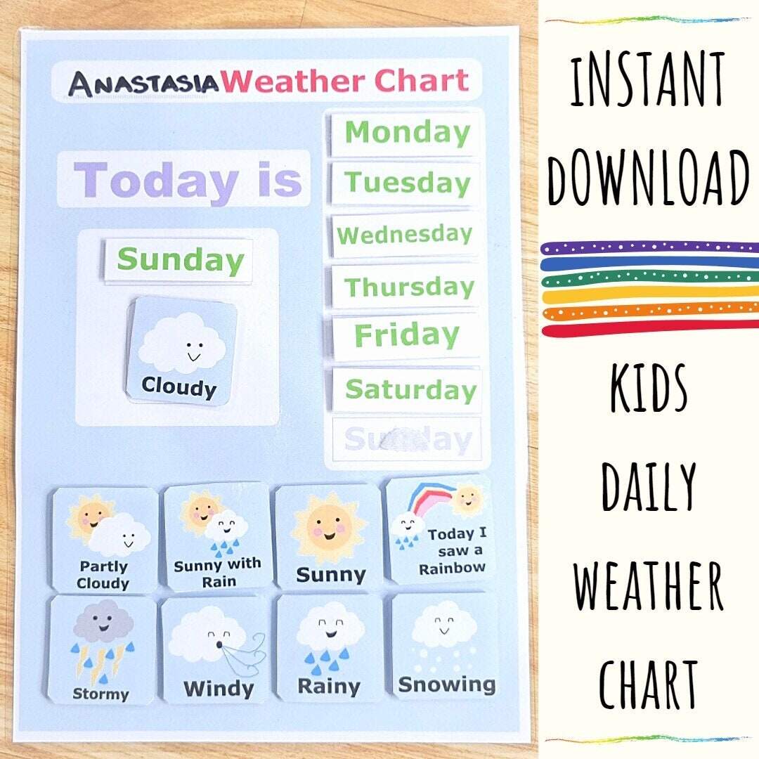 Daily Weather Chart Childrens DIY Activity Printable Sheet Homeschool Education Etsy Israel
