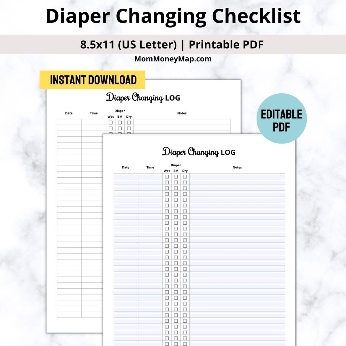 Diaper Changing Printable PDF Newborn Diaper Changing Tracking Simple Diaper Changing Log Template Editable Diaper Changing Log Child Care Etsy