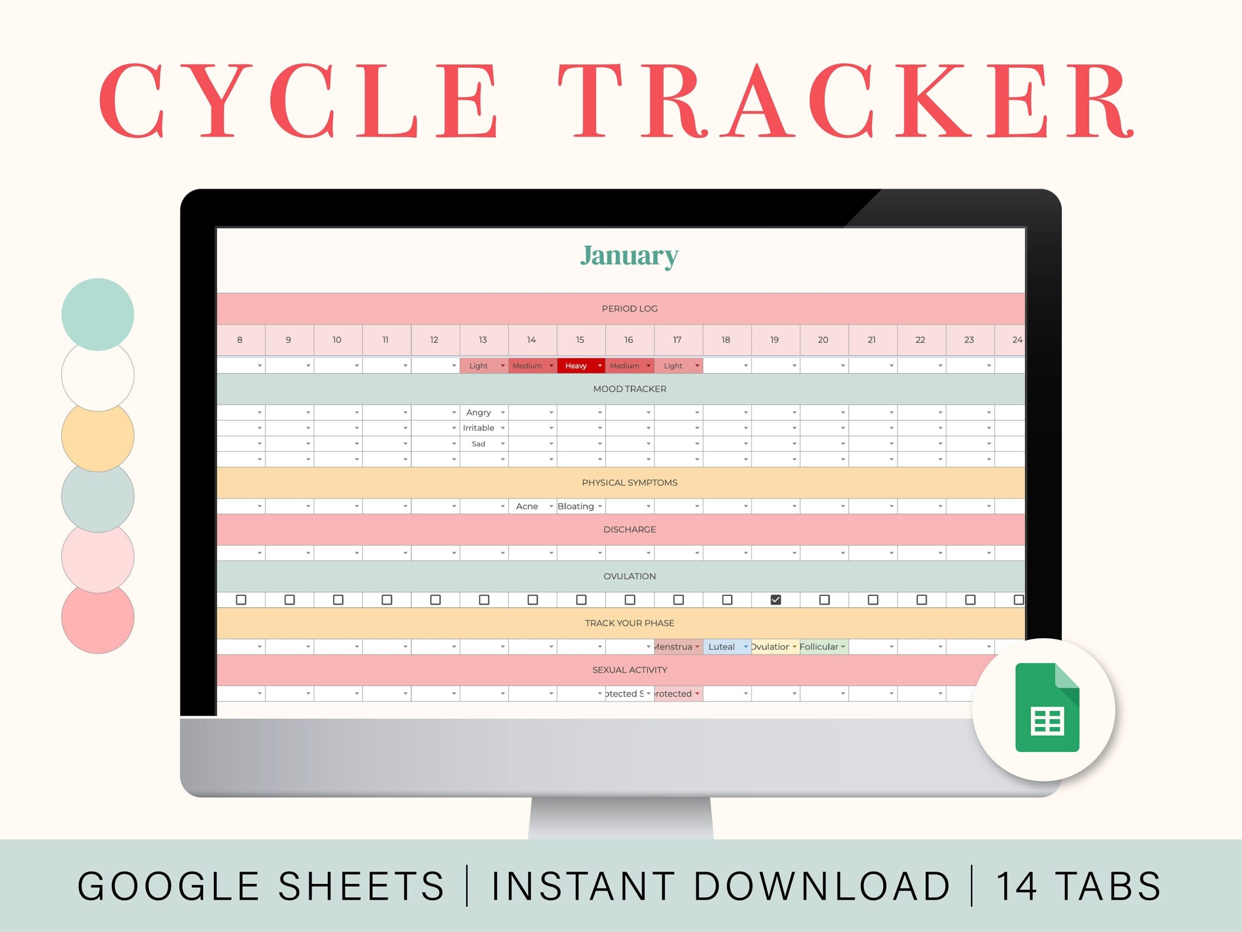 Digital Period Tracker Menstrual Cycle Tracking Google Sheets Spreadsheet Period Tracking Planner Etsy