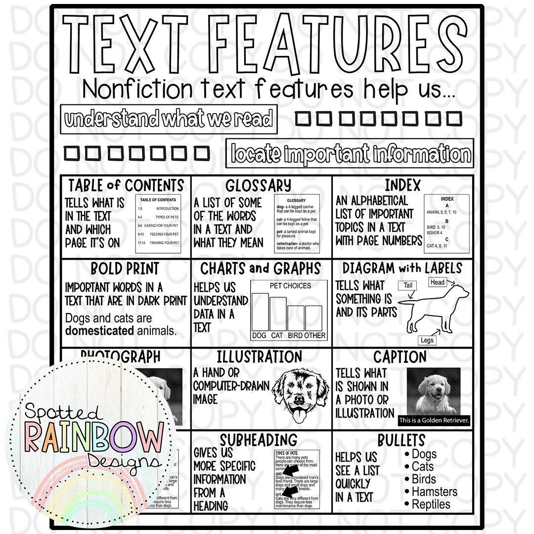 DIY Printable Traceable Anchor Chart Template Jumbo Text Features Reading Classroom Tools Graphic Organizer 2nd Grade Reading Teacher Etsy Norway Nonfiction Text Feature Printables Print Digital Ciera Harris Teaching