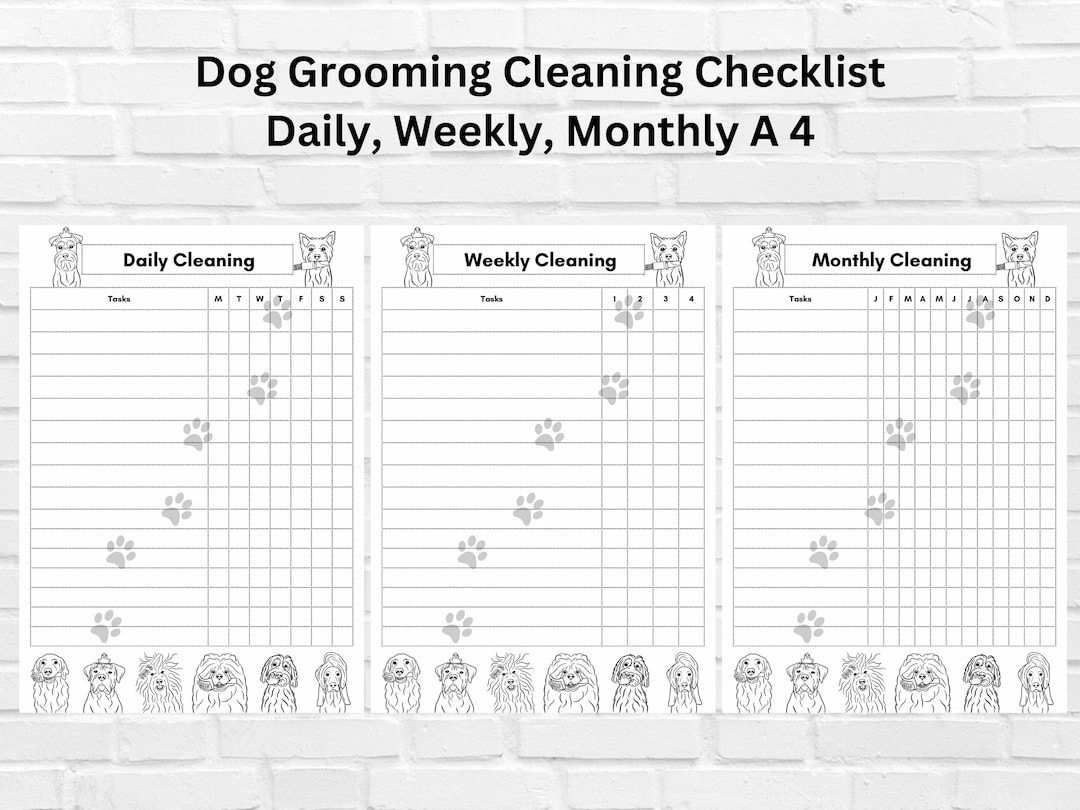 Dog Grooming Cleaning Checklist Printable PDF Daily Weekly Monthly Pet Groomer A4 Printable Download Pet Salon Business Form Etsy Israel