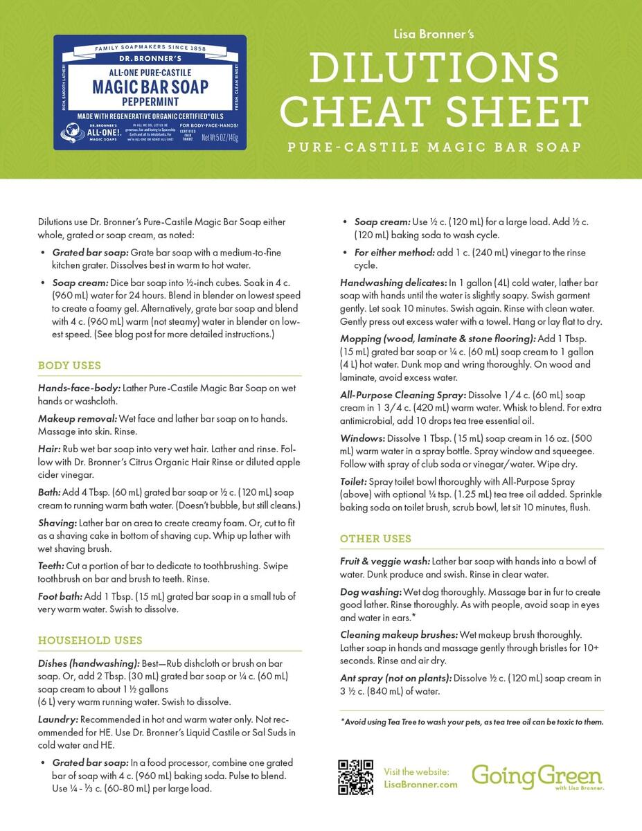 Dr Bronner S Bar Soap Dilutions Cheat Sheet