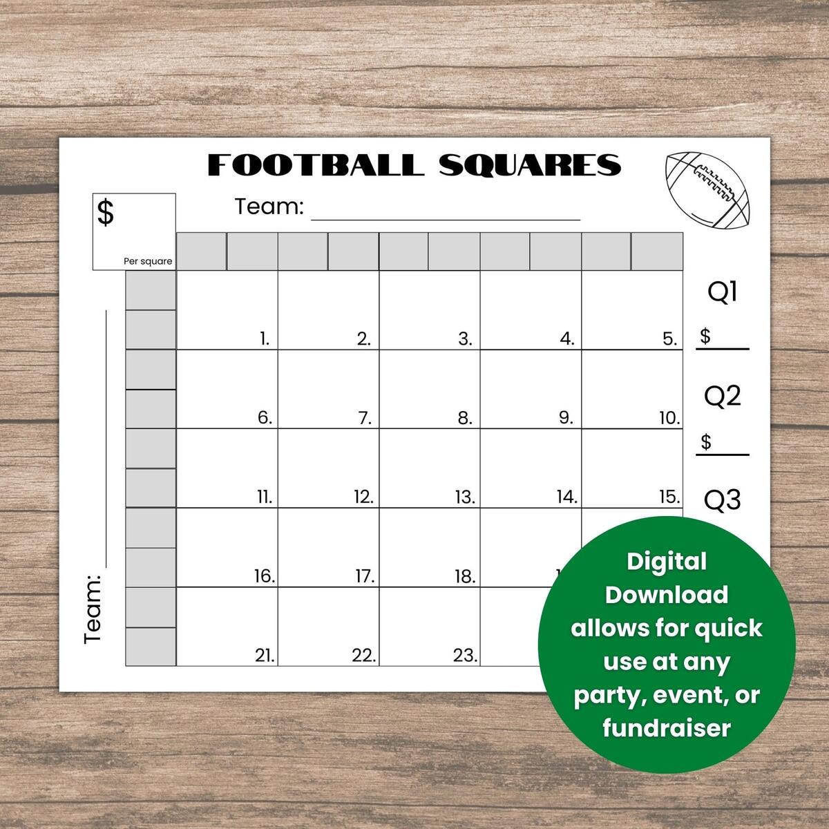 Editable 25 Football Squares Game Printable Football Fundraiser Football Betting Game Football Square Grid 25 Squares Game Etsy