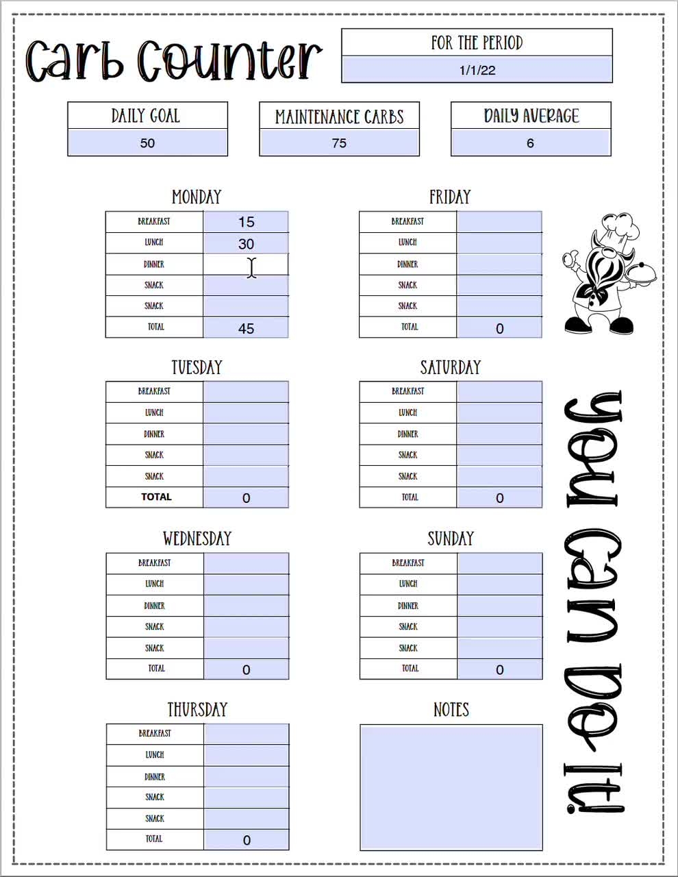 Carb Counter 10 Free PDF Printables Printablee