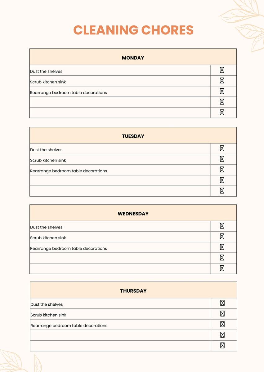 Editable Chore Chart Templates In Google Docs To Download