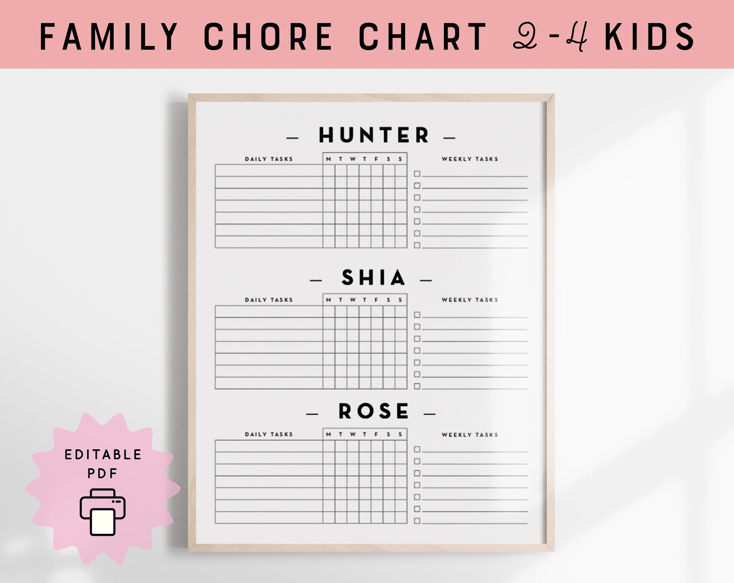 Editable Family Chore Chart 2 4 Kids Weekly To Do Digital Download Etsy Editable Family Chore Chart 2 4 Kids Weekly To Do Digital Download Etsy