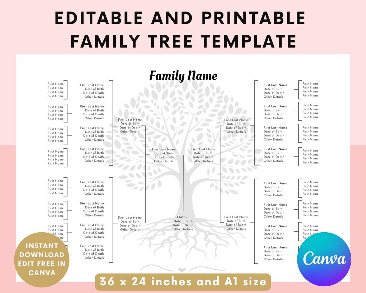 Editable Family Tree Template Family Tree Chart Printable 5 Generations Genealogy Chart Template Edit In Canva Genealogy Poster Etsy Editable Family Tree Template Family Tree Chart Printable 5 Generations Genealogy Chart Template Edit In Canva Genealogy Poster Etsy