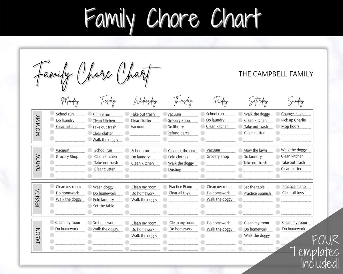 Family Chore Chart Editable Family Planner Printable Weekly Family Schedule Family Calendar Command Center Weekly Household Kids Adult Etsy
