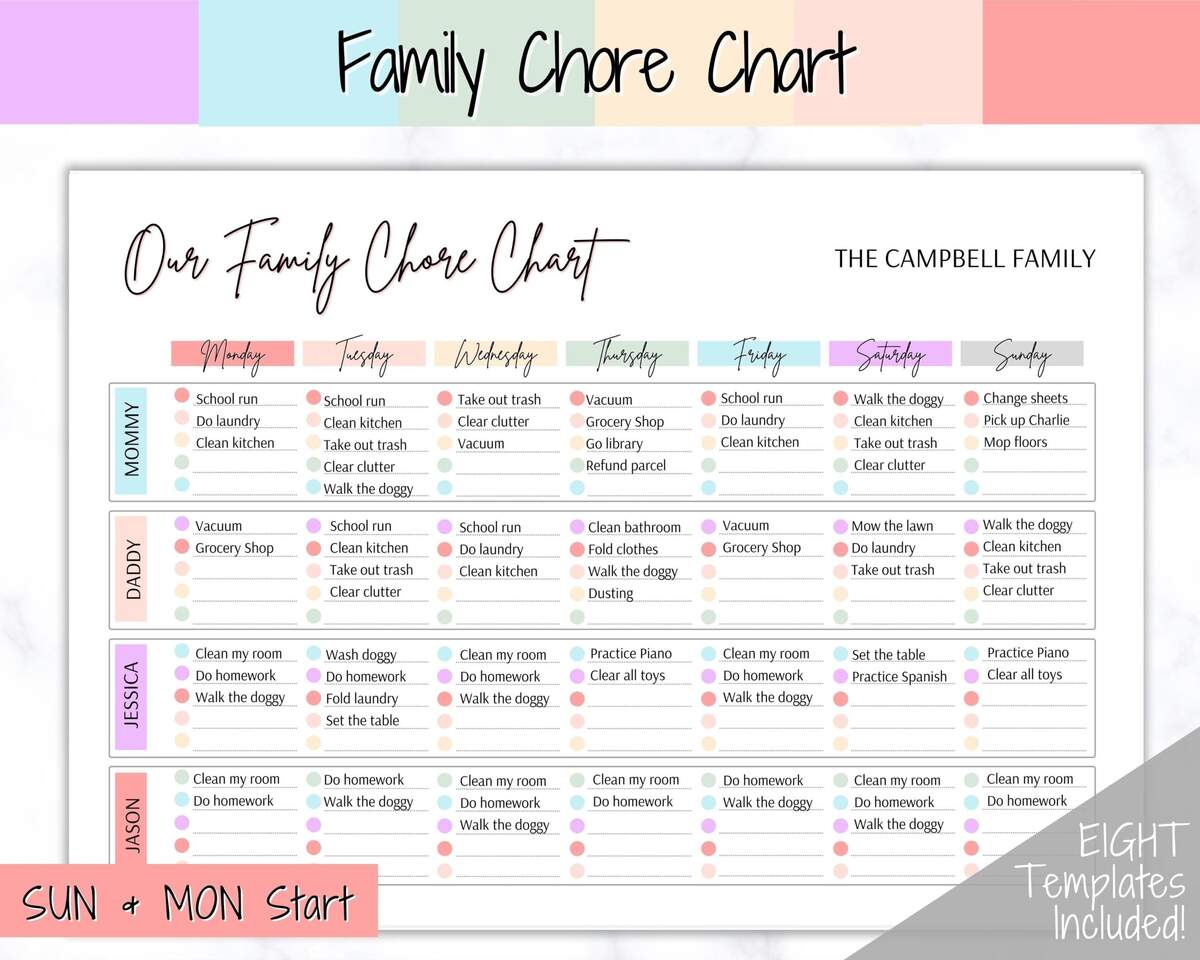 Family Chore Chart Editable Family Planner Printable Weekly Family Schedule Family Calendar Command Center Weekly Household Kids Adult Etsy