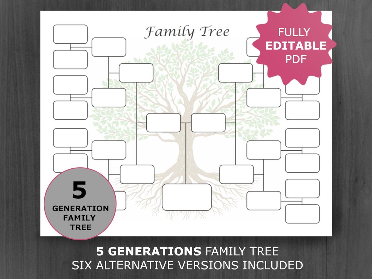Family Tree Chart 5 Generation Printable And Editable Genealogy Template PDF Etsy Family Tree Chart 5 Generation Printable And Editable Genealogy Template PDF Etsy