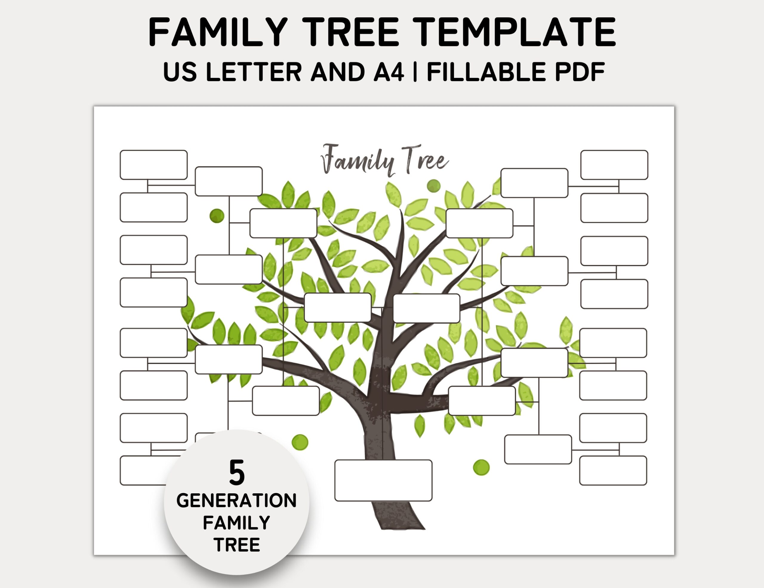 Family Tree Template 5 Generation Family Tree Chart Printable For Family Reunion Gifts Pedigree Chart Genealogy Chart Fillable PDF Etsy Israel