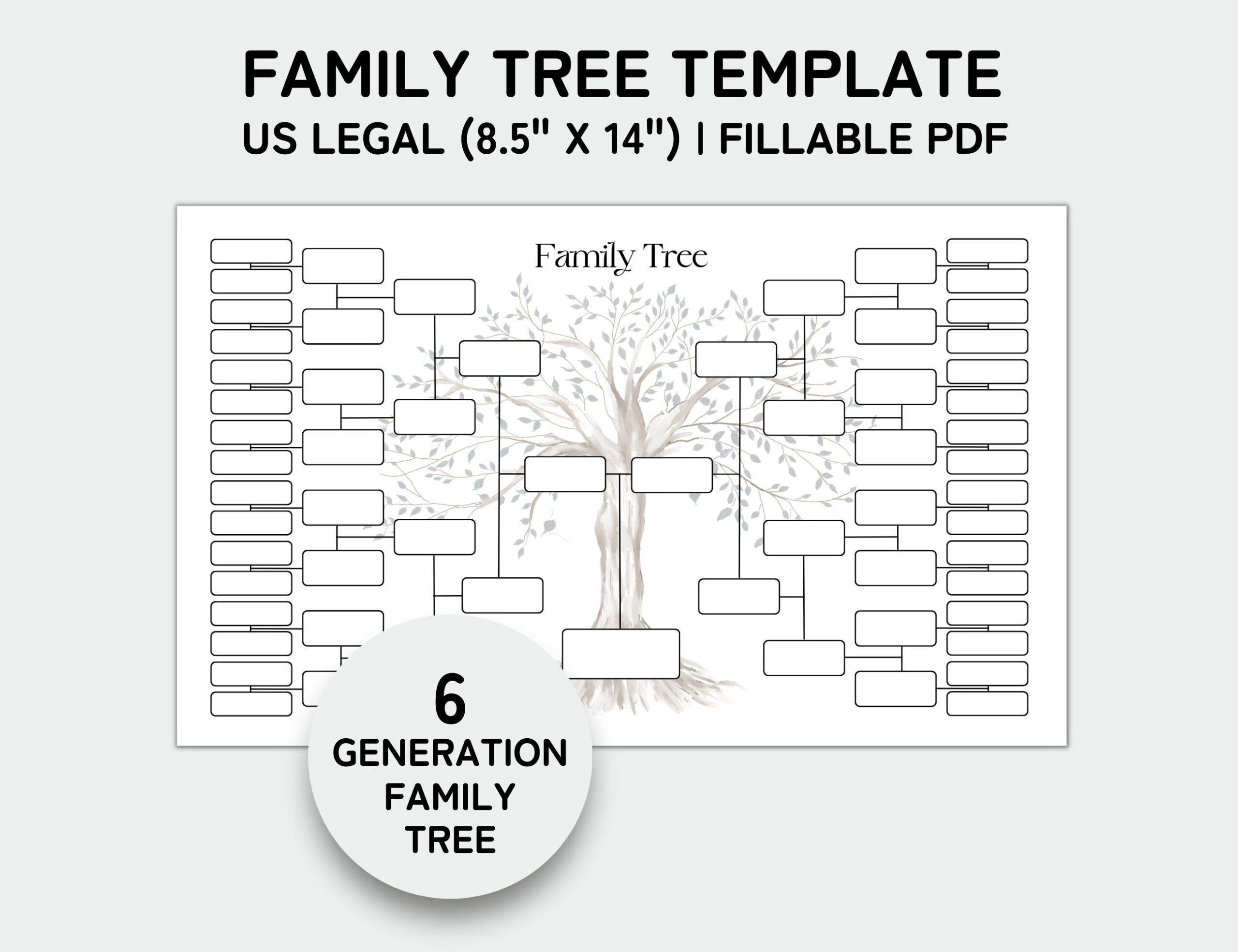 Family Tree Template 6 Generation Family Tree Chart Printable For Family Reunion Gifts Pedigree Chart Genealogy Chart Fillable PDF Etsy Sweden
