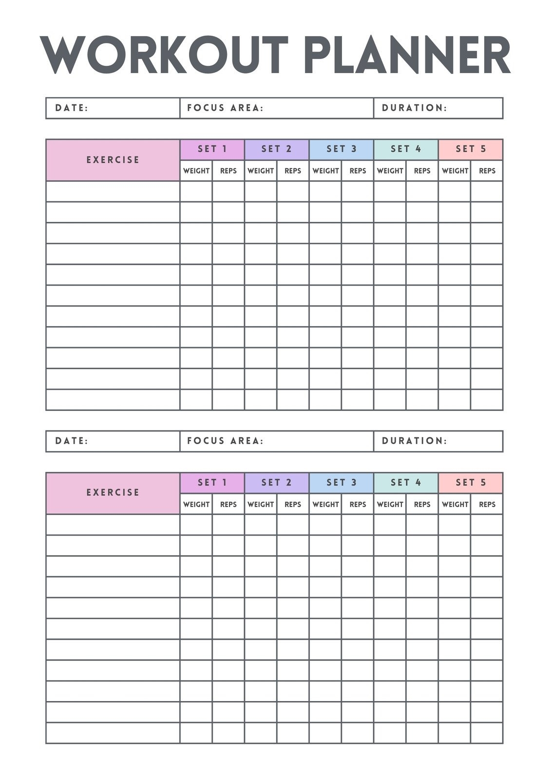 Fitness Tracker Template Exercise Chart Daily Free Custom Printable Workout Planner Templates Online Canva