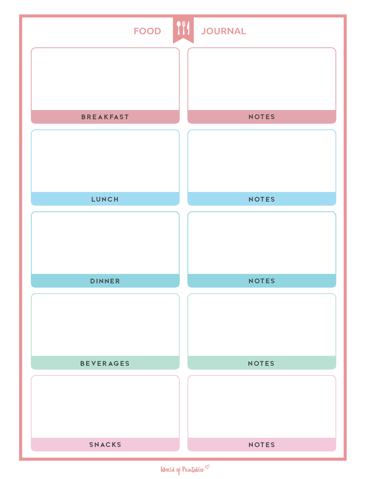 Food Journal Printables World Of Printables Food Journal Printables World Of Printables