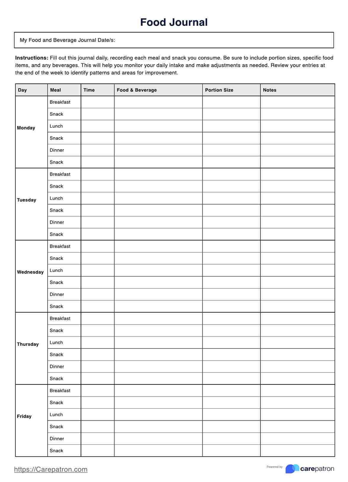Food Journal Food Journal Printables World Of Printables