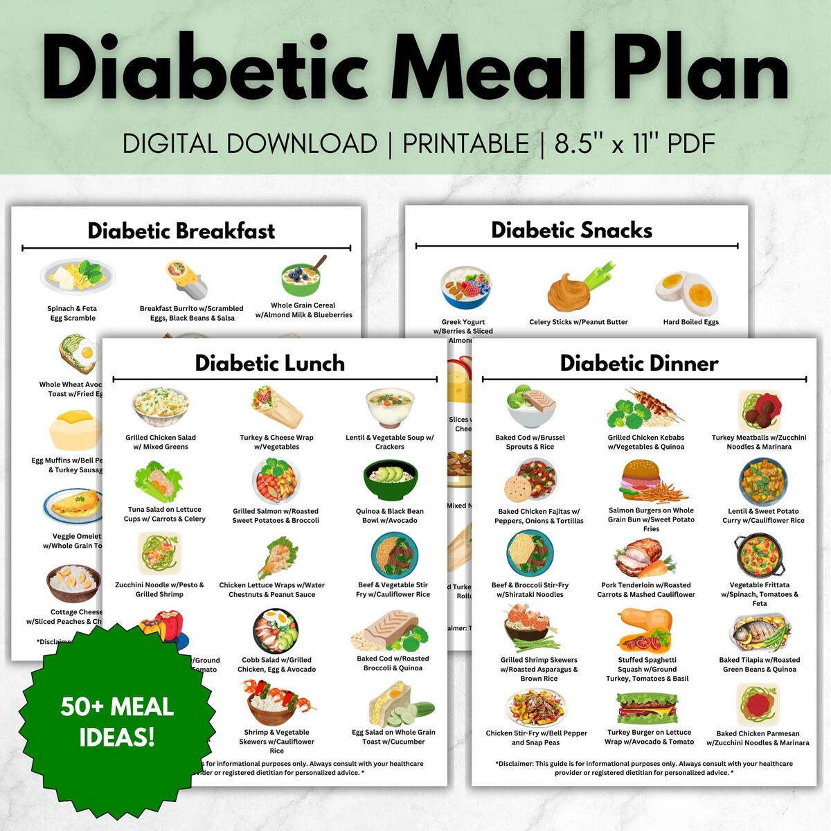 Food List Charts 18 Pack Diabetes Meal Planning Charts Laminated Food Lists Trackers Diabetic Food List And Meal Planner