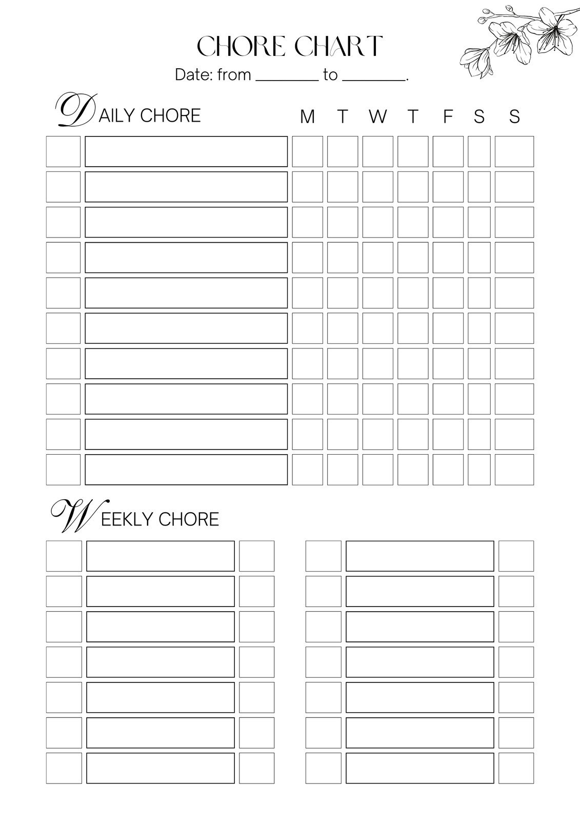 Chore Charts Printable Editable Daily Weekly Templates Free Printables Lettering SVG Files Tools Apps