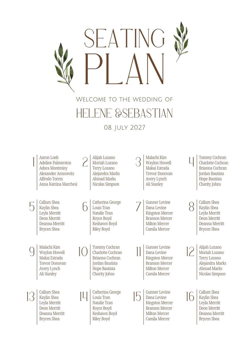 Free Custom Printable Wedding Seating Chart Templates Canva Free Custom Printable Wedding Seating Chart Templates Canva