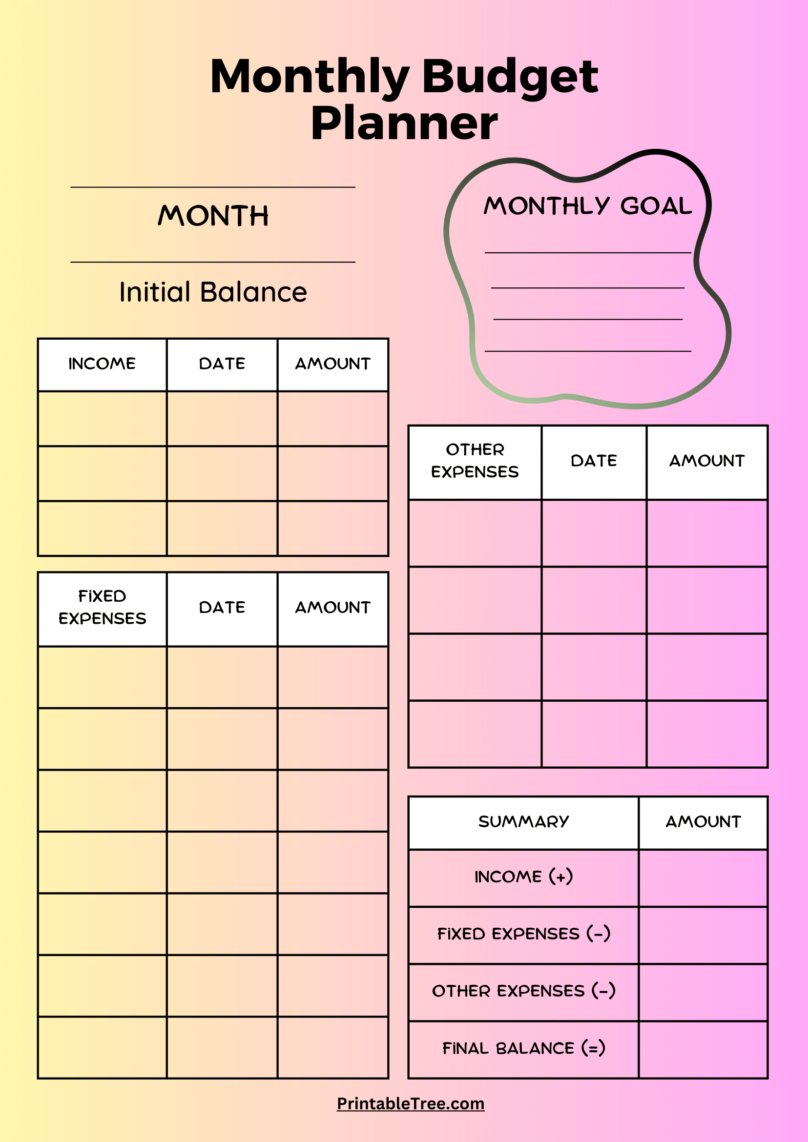 Free Download Printable Monthly Budget Planner PDF Templates Free Excel Budget Templates