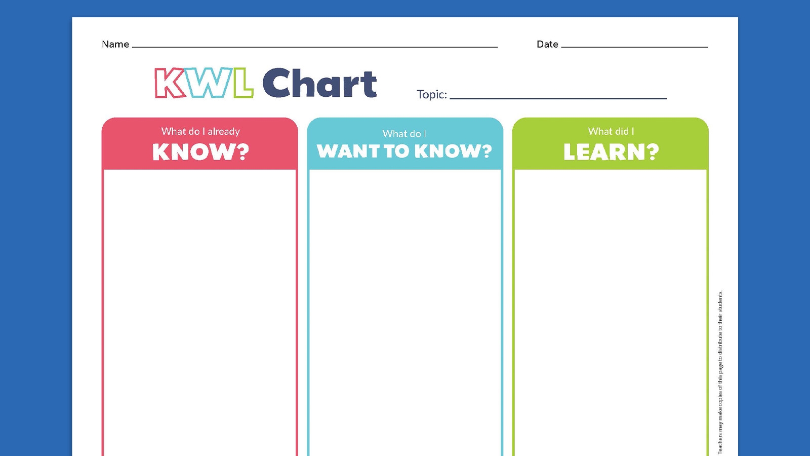 Free KWL Chart Printable Bundle Includes KWLQ And KWHLAQ KWL Chart Templates 15 Printable PDFs